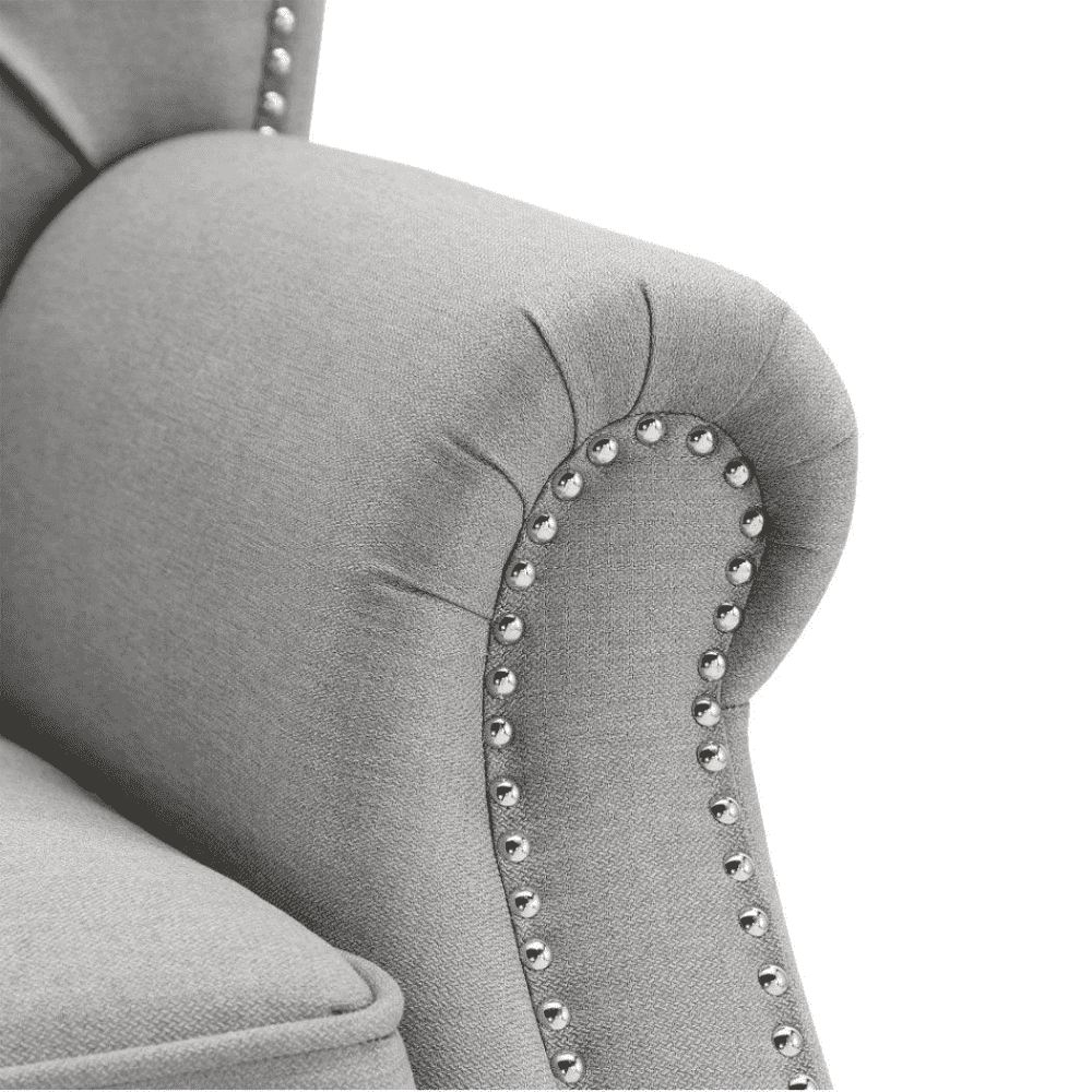 Dorothie Grey Fabric Button Tufted Sofa with Nailhead Trim - Nice Maple