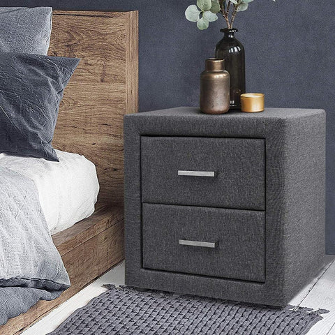 Artiss Fabric Bedside Table with 2 Drawers - Nice Maple