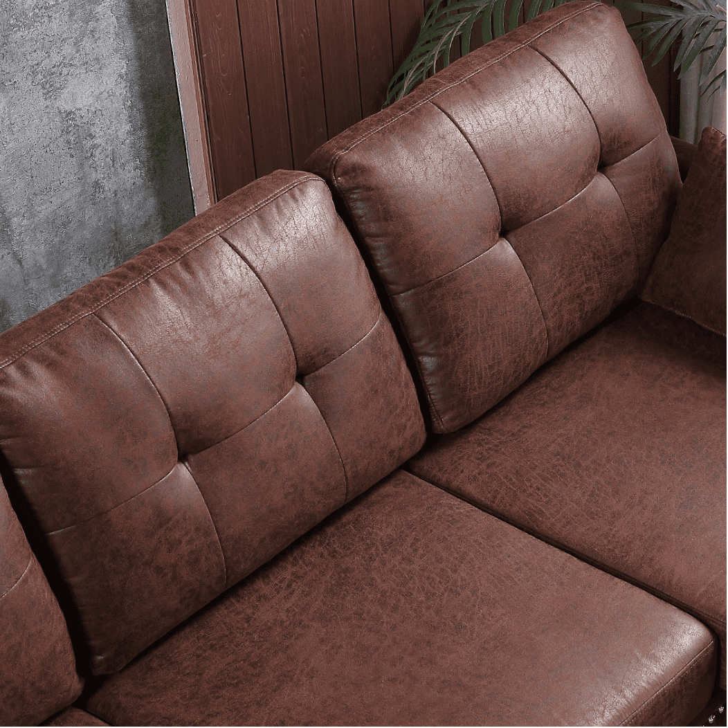 Viatol High Back Couch Mid-century Suede Leather Wood Legs Chaise Sofa - Nice Maple