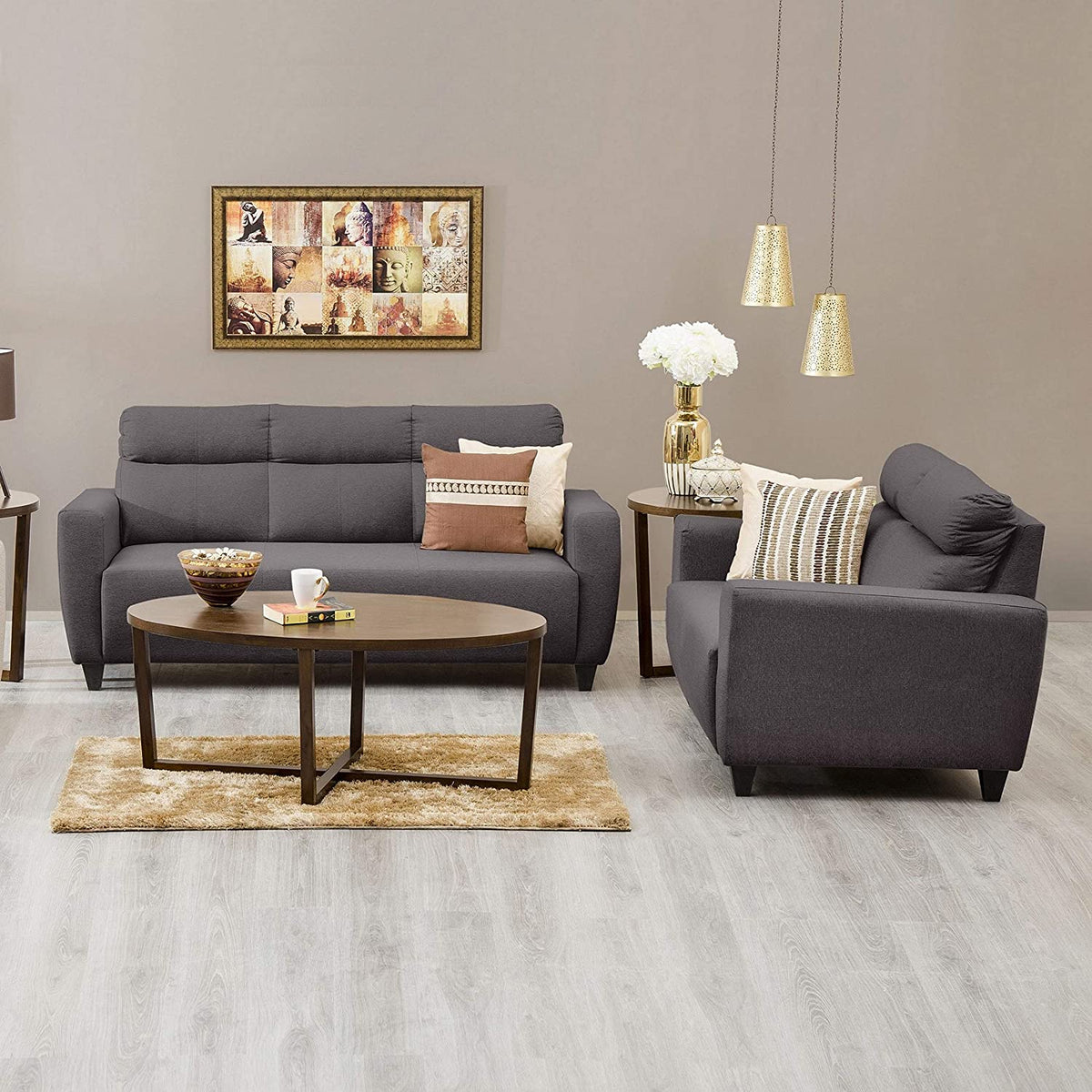 Zolo Suede Sofa Set in Grey Color - Nice Maple