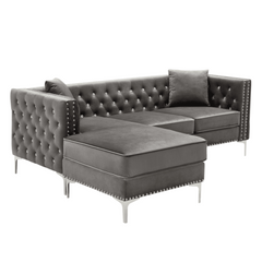 Lotus Grey Chesterfield Sectional Sofa Set - Nice Maple