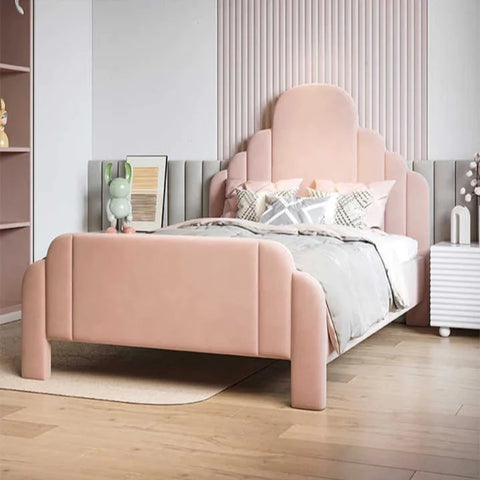 Robocop Upholstered Bed Without Storage in Peach Suede