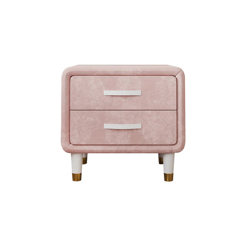 Pinkish Bedside Table with 2 Drawers in Suede