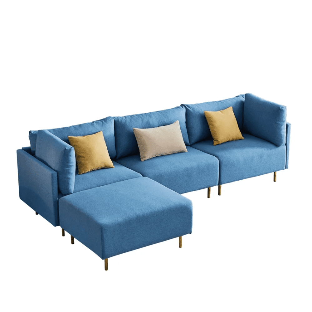 Ronaldo Sectional Sofa Set in Blue Color With Ottoman - Nice Maple