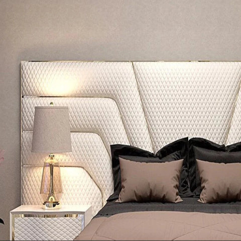 Zigzag Premium Upholstered Bed With Side Tables in Leatherette