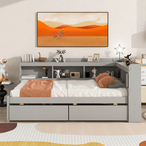 Streek Upholstered Bed with Drawers Storage in PU Paint