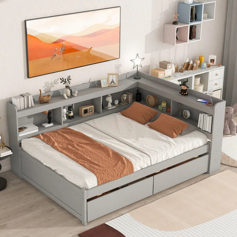 Streek Upholstered Bed with Drawers Storage in PU Paint