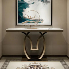 Oval Golden Console Table - Stainless Steel - Nice Maple