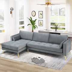 Volly High Back Couch Mid-century Suede SS Legs Chaise Sofa - Nice Maple