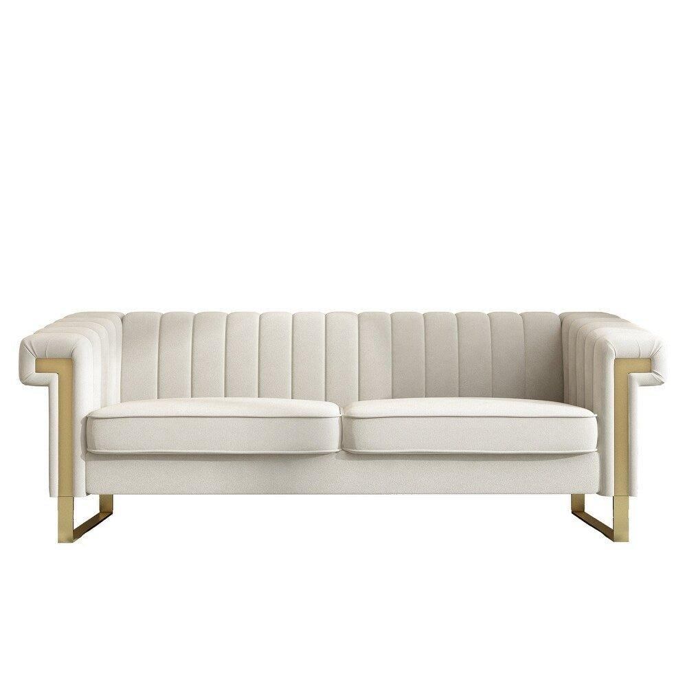 Glam Sofa Set in Beige With Golden SS Frame - Nice Maple