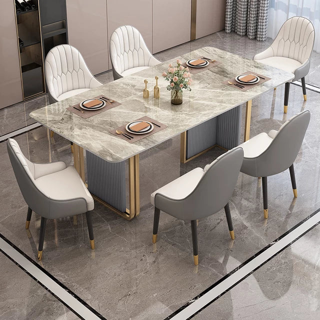 Volvo Luxury 6 Seater Dining Table in Golden Stainless Steel - Nice Maple