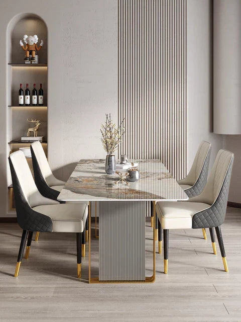 Volvo Luxury 6 Seater Dining Table in Golden Stainless Steel - Nice Maple