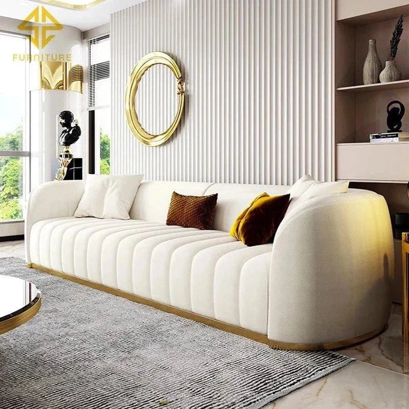 Western Luxury Modern Suede Sofa Set in Off White - Nice Maple