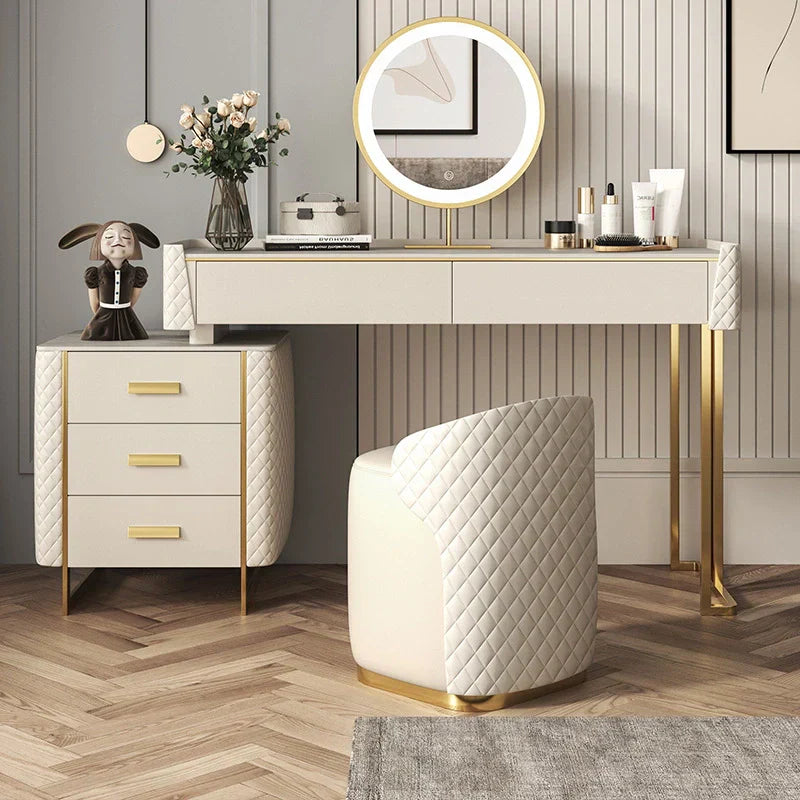 Pacific Dressing Table With Ottoman In Stainless Steel - Gold - Nice Maple