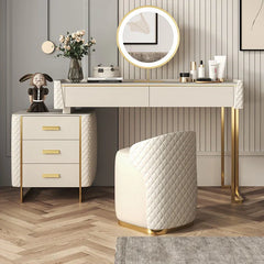 Pacific Dressing Table With Ottoman In Stainless Steel - Gold - Nice Maple
