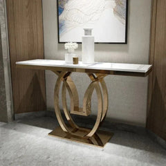 Oval Golden Console Table - Stainless Steel - Nice Maple