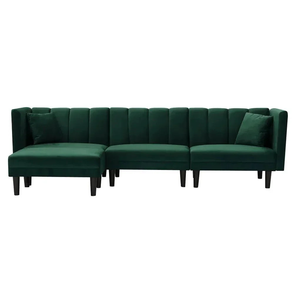 Yollo Suede Sectional Sofa in Green - Nice Maple