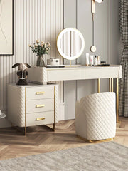 Pacific Dressing Table With Ottoman In Stainless Steel - Gold - Nice Maple
