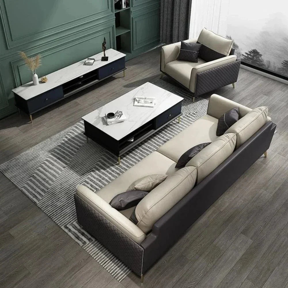 Mono Luxury Modern Suede Sofa Sets In Leatherette - Nice Maple