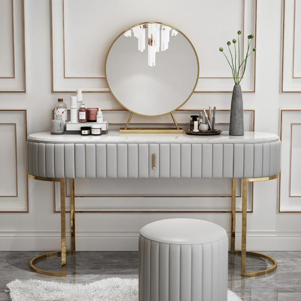 Nexa Dressing Table With Ottoman In Stainless Steel - Gold - Nice Maple