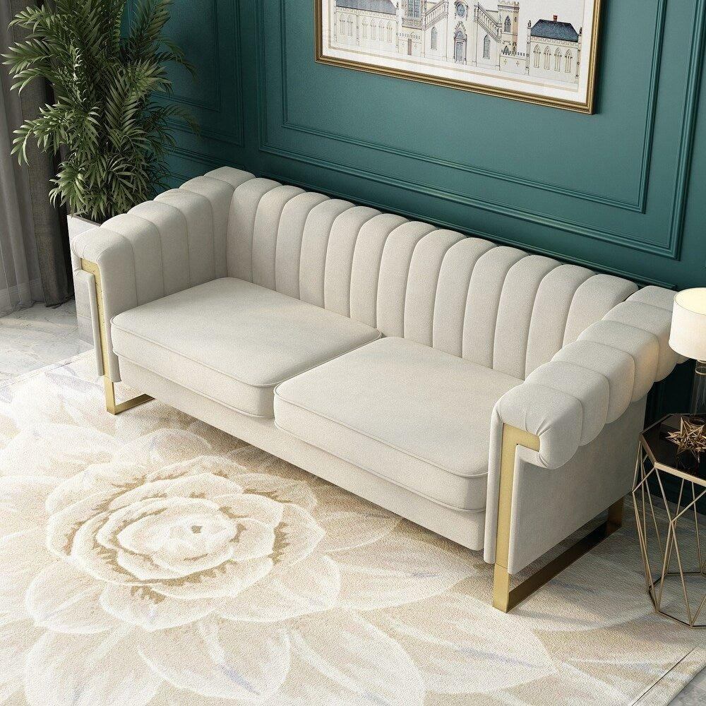 Glam Sofa Set in Beige With Golden SS Frame - Nice Maple