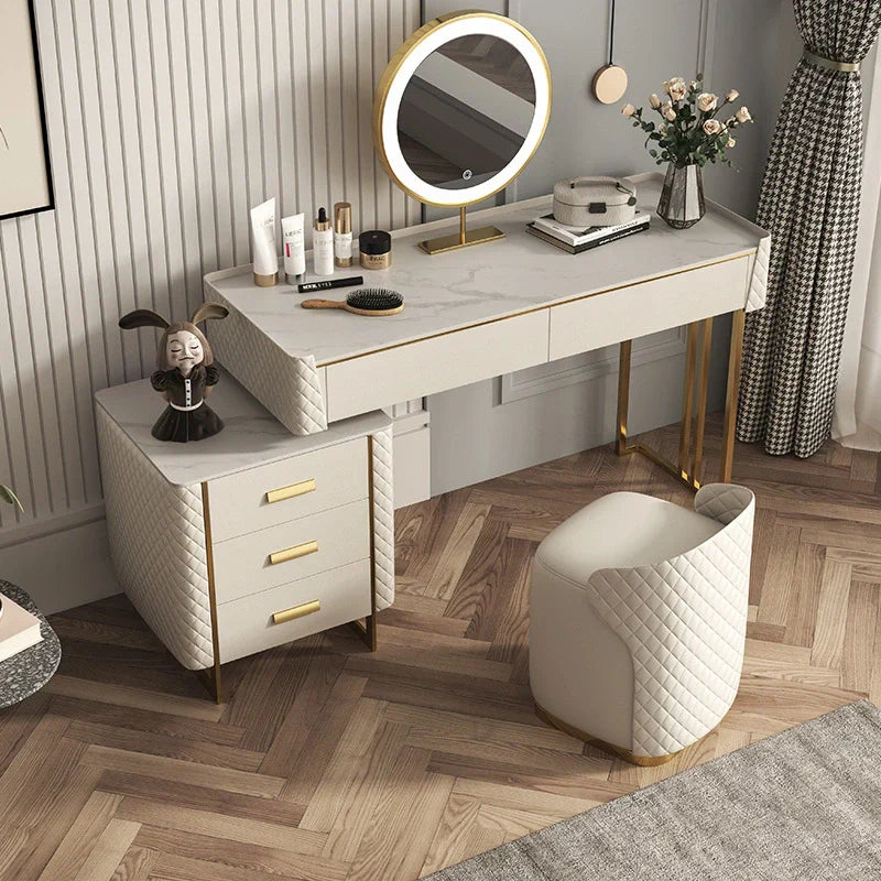 Pacific Dressing Table With Ottoman In Stainless Steel - Gold - Nice Maple