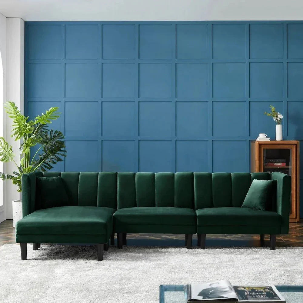 Yollo Suede Sectional Sofa in Green - Nice Maple