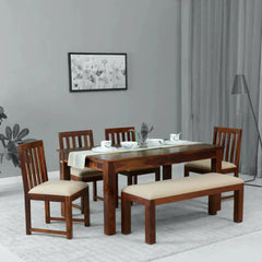 Tipsy 6 Seater Dining Table in Wenge Color (Sheesham Wood) - Nice Maple