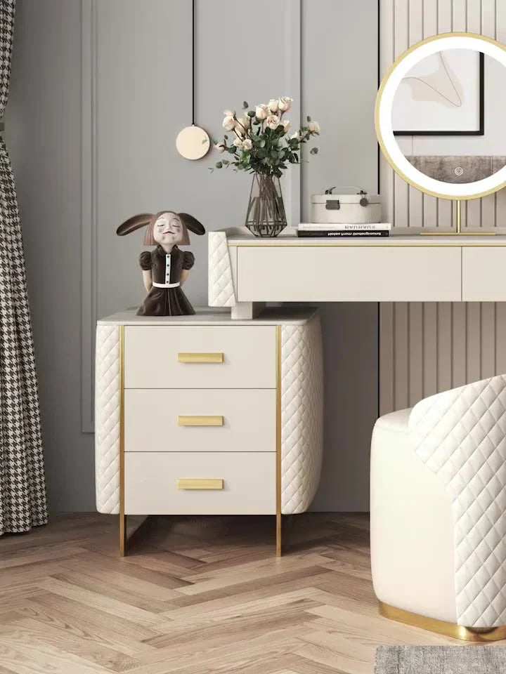 Pacific Dressing Table With Ottoman In Stainless Steel - Gold - Nice Maple