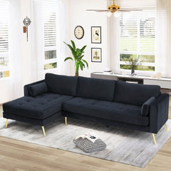 Volly One Couch Mid-century Sectional Sofa in Black - Nice Maple