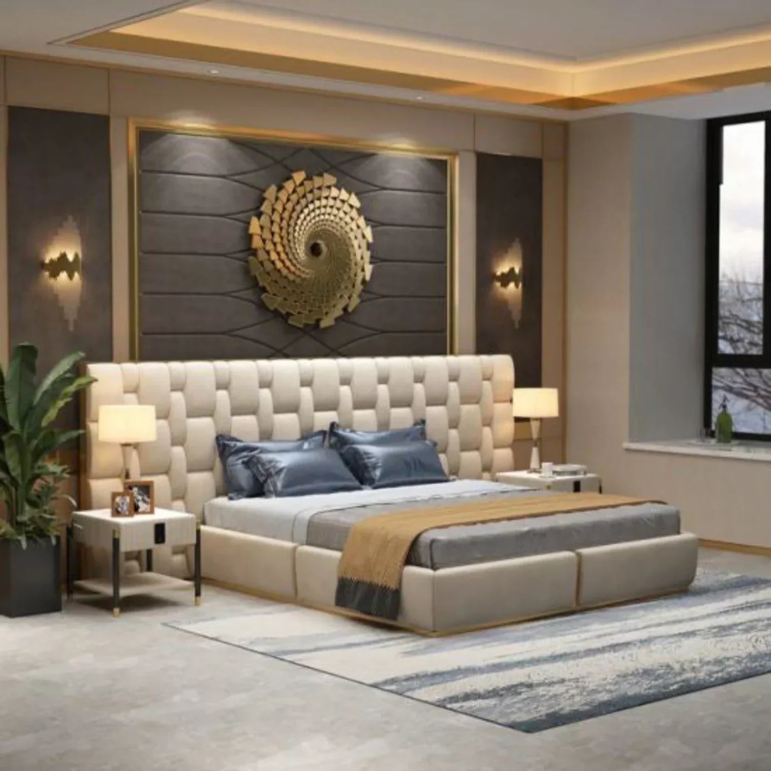Casper Premium Upholstered Bed With Side Tables in Suede