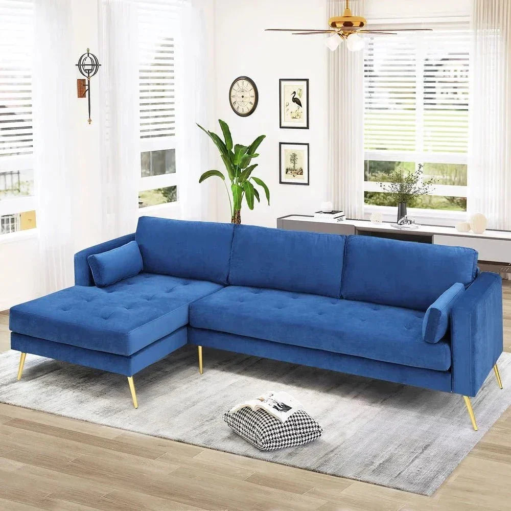 Volly High Back Couch Mid-century Suede SS Legs Chaise Sofa - Nice Maple