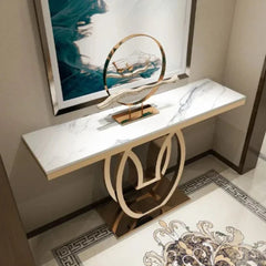 Oval Golden Console Table - Stainless Steel - Nice Maple