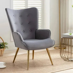 Kitty Button-Tufted Wingback Chair - Nice Maple