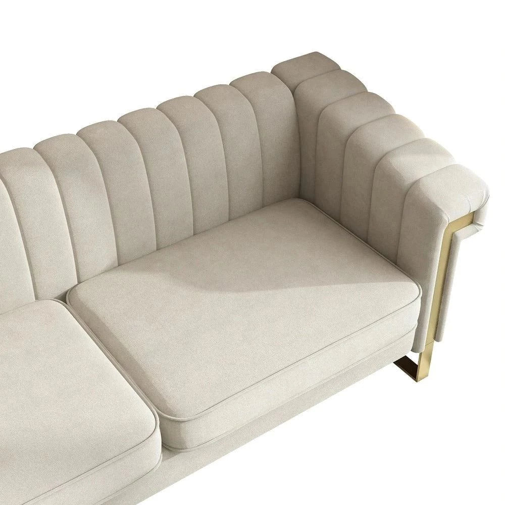 Glam Sofa Set in Beige With Golden SS Frame - Nice Maple