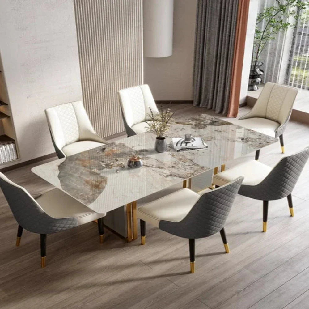 Volvo Luxury 6 Seater Dining Table in Golden Stainless Steel - Nice Maple
