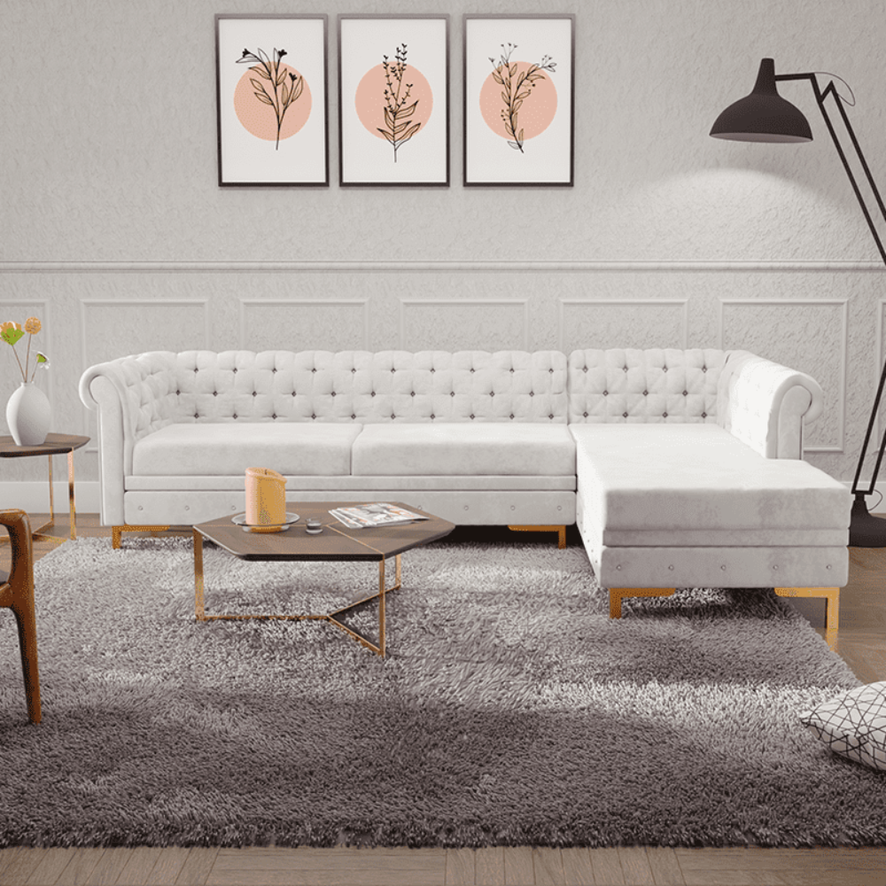 Lexis Tufted back Suede Chesterfield Sectional Sofa - Nice Maple