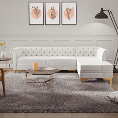 Lexis Tufted back Suede Chesterfield Sectional Sofa - Nice Maple