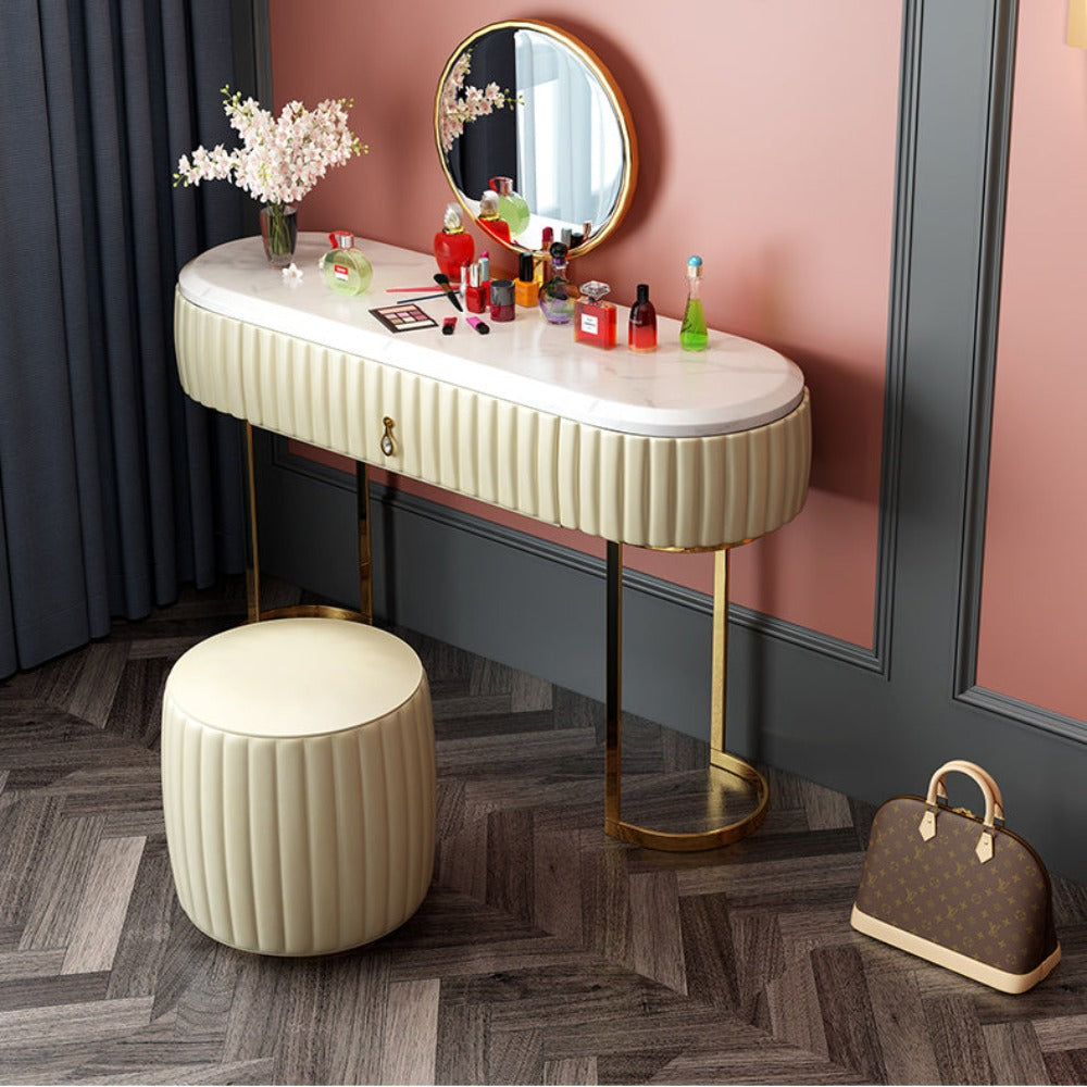 Nexa Dressing Table With Ottoman In Stainless Steel - Gold - Nice Maple