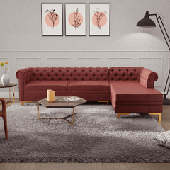 Lexis Tufted back Suede Chesterfield Sectional Sofa - Nice Maple