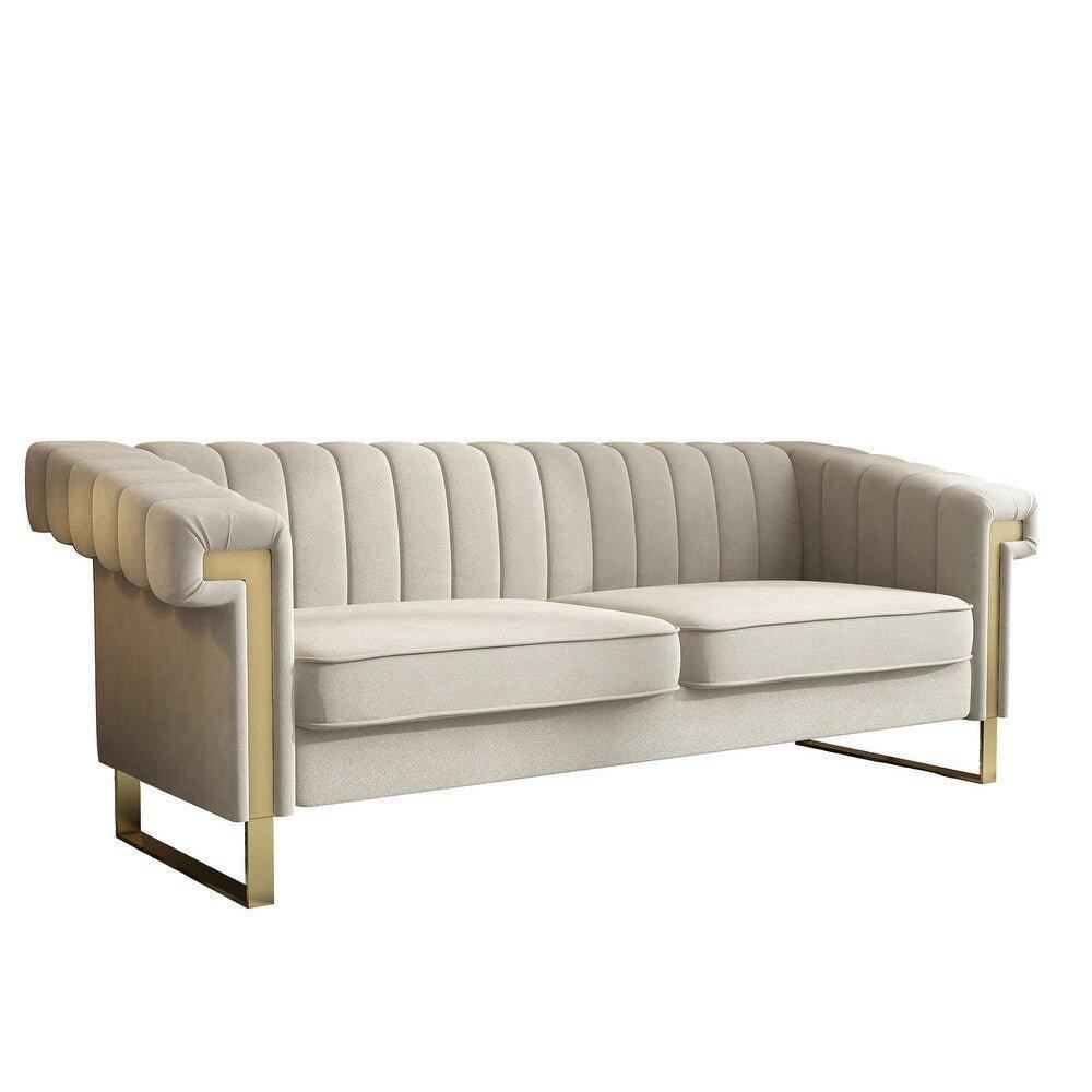 Glam Sofa Set in Beige With Golden SS Frame - Nice Maple