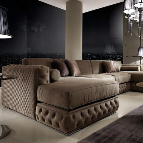 Signature Premium Suede Tufted Chesterfield Sectional Sofa