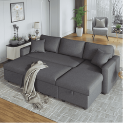 Glossy L-Shaped Sectional Storage Sofa Cum Bed - Nice Maple