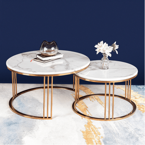 Misty Tube Set of 2 Nesting Coffee Table - Rose Gold - Nice Maple
