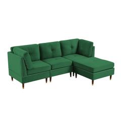 Glossy Sectional Suede Sofa Set With Ottoman - Nice Maple
