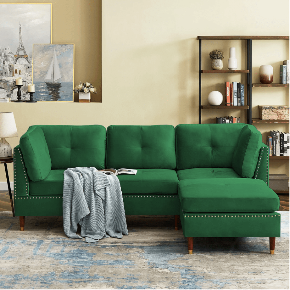 Glossy Sectional Suede Sofa Set With