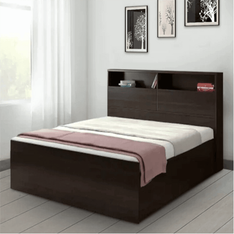 Denver Wooden Bed with Storage in Brown Glossy Finish - Nice Maple