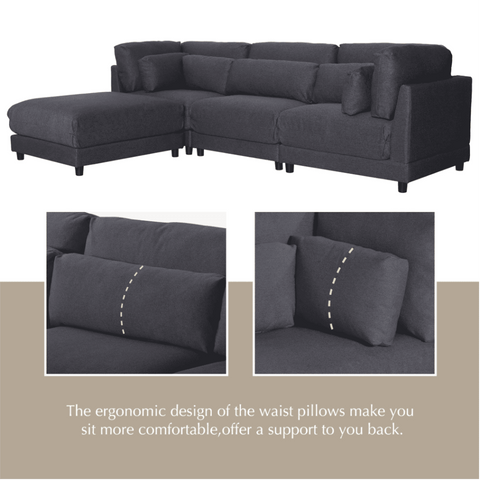 Ronald Sectional Sofa Set in Charcoal Color - Nice Maple