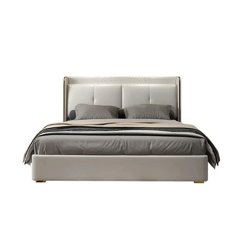 Tony Upholstered Bed with Storage in Off White In Leatherette - Nice Maple