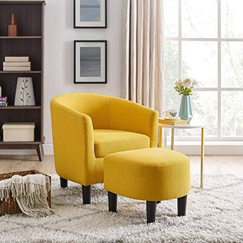 Woodster Langley Single Seater Accent Chair with Footstool Ottoman in Yellow - Nice Maple